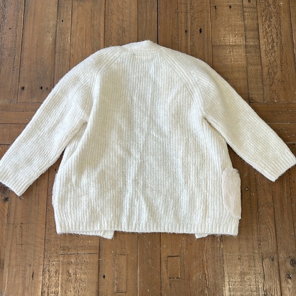 Zara cream ribbed faux fur pocket open front cardigan sweater - Picture 5 of 5